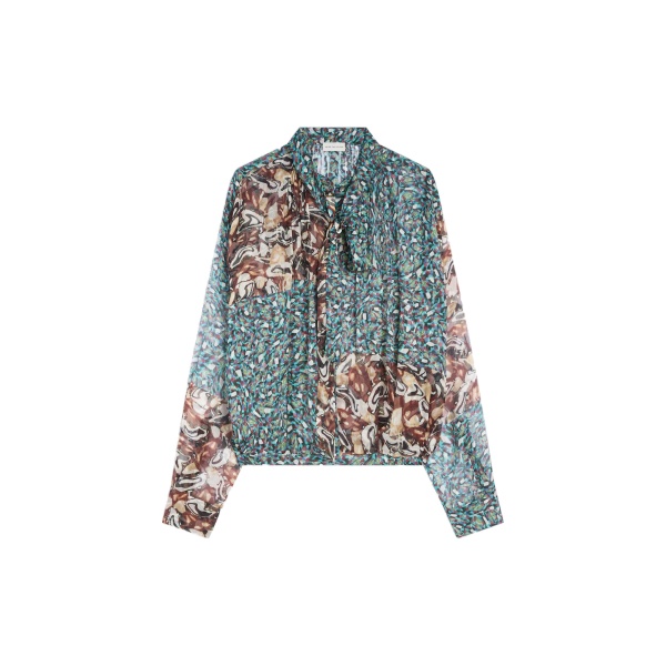 Dries Van Noten Drawstring silk blouse in Petrol | Tops | Coveti