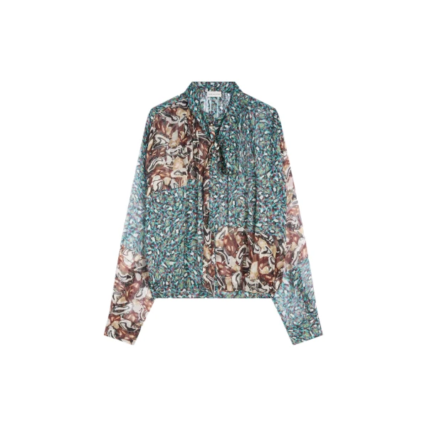 Drawstring silk blouse in Petrol