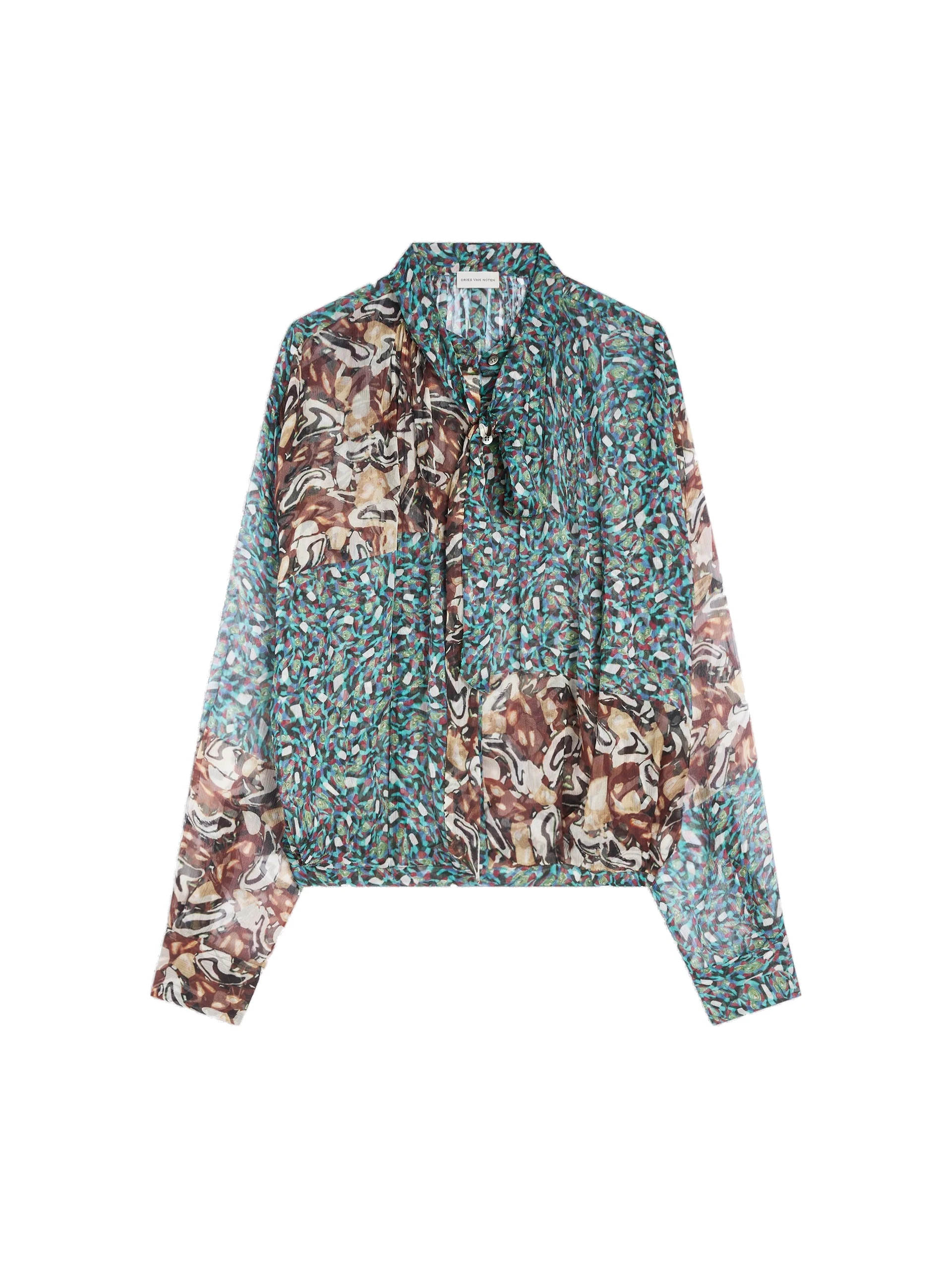 Dries Van Noten Drawstring silk blouse in Petrol | Tops | Coveti Dries Van Noten Drawstring silk blouse in Petrol | Tops | Coveti