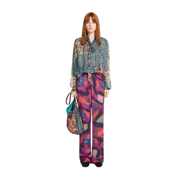 Elasticated moiré pants in Fuchsia - Image 2
