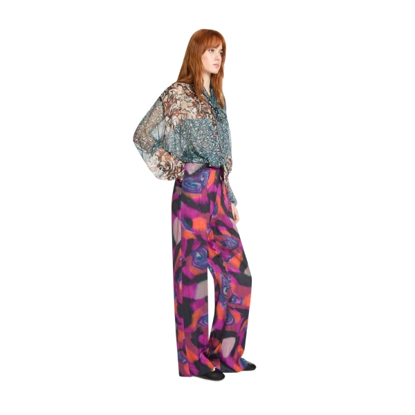 Elasticated moiré pants in Fuchsia - Image 3