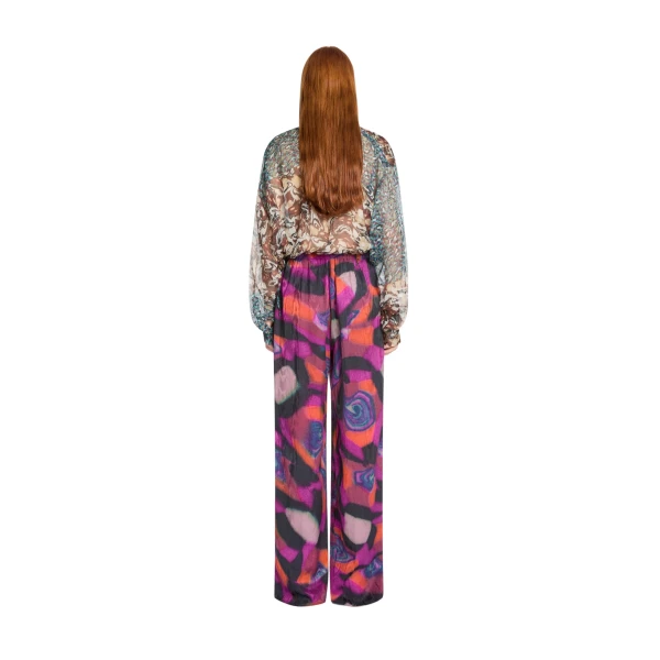 Elasticated moiré pants in Fuchsia - Image 4