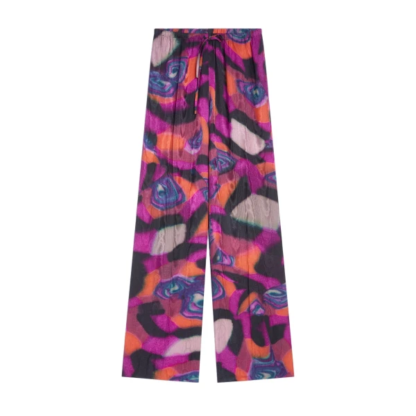 Elasticated moiré pants in Fuchsia