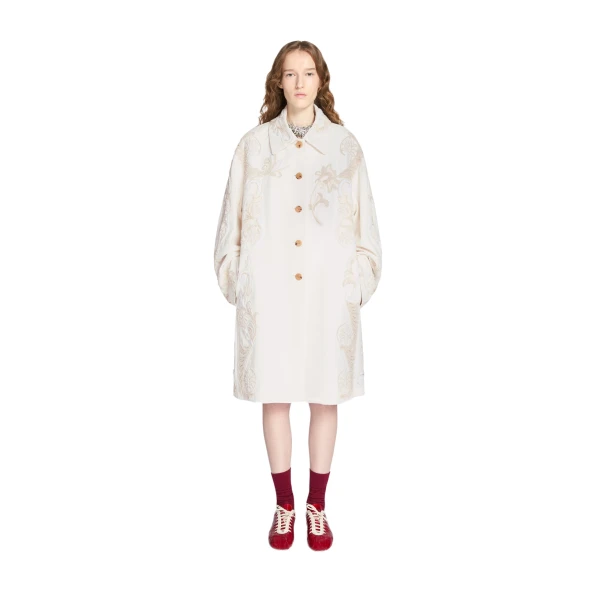 Embroidered A-line coat in Off White - Image 2