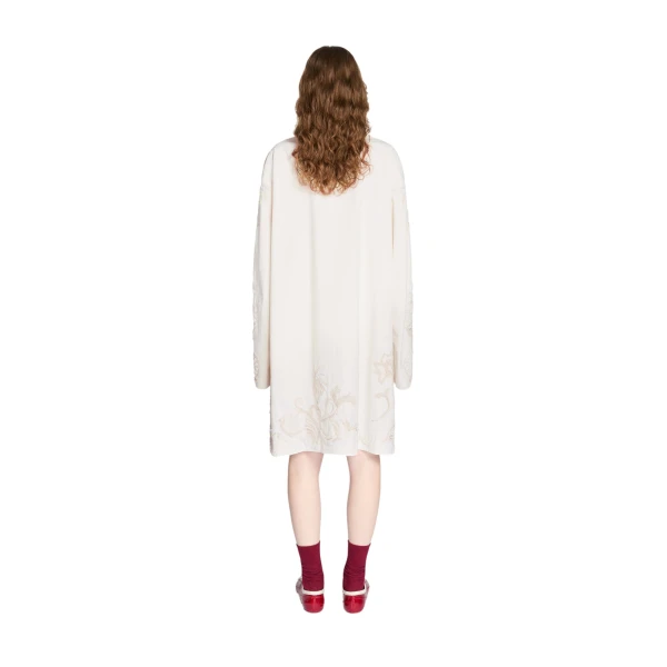 Embroidered A-line coat in Off White - Image 4