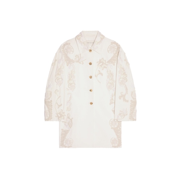 Dries Van Noten Embroidered A-line coat in Off White | Coats | Coveti