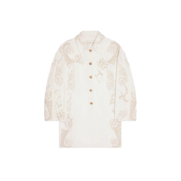 Dries Van Noten Embroidered A-line coat in Off White | Coats | Coveti