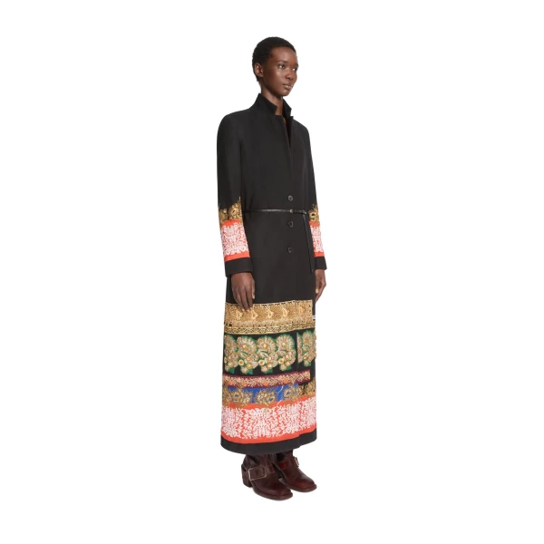 Embroidered ankle-length wool coat in Black - Image 3