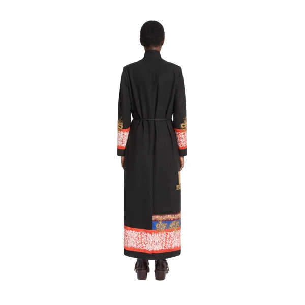Embroidered ankle-length wool coat in Black - Image 4