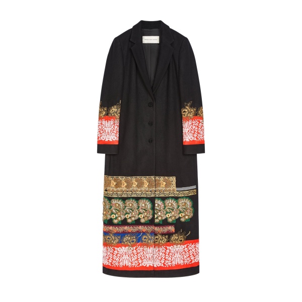 Dries Van Noten Embroidered ankle-length wool coat in Black | Coats | Coveti