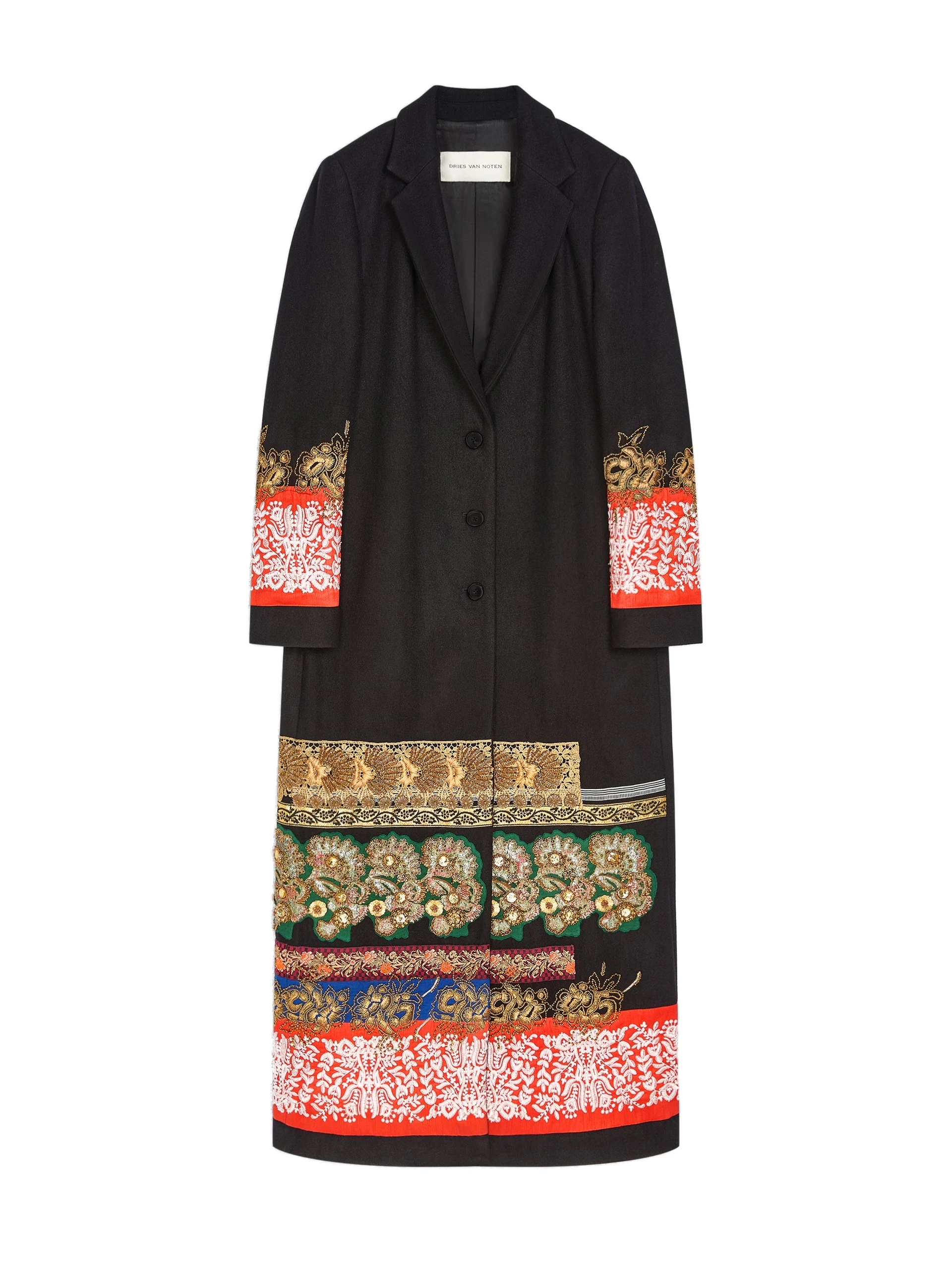 Dries Van Noten Embroidered ankle-length wool coat in Black | Coats | Coveti Dries Van Noten Embroidered ankle-length wool coat in Black | Coats | Coveti