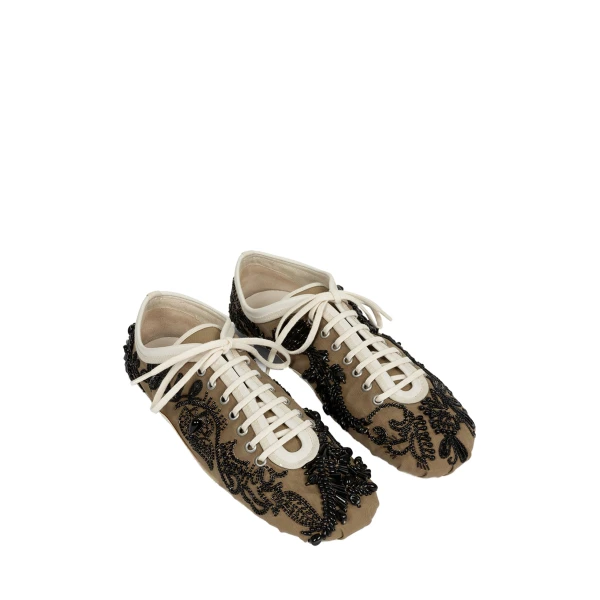Embroidered ballerina sneakers in Camel - Image 3