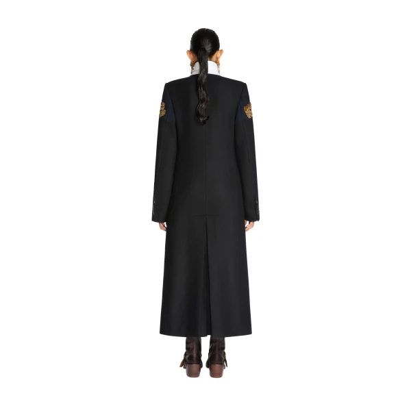 Embroidered belted wool coat in Black - Image 4