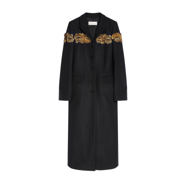 Dries Van Noten Embroidered belted wool coat in Black | Coats | Coveti