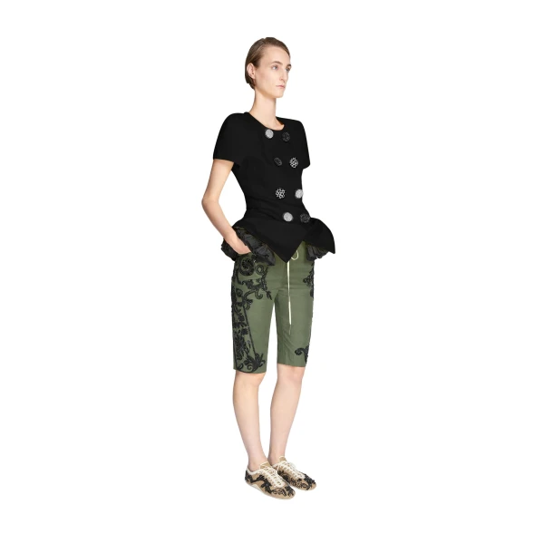 Embroidered capri pants in Bottle - Image 3