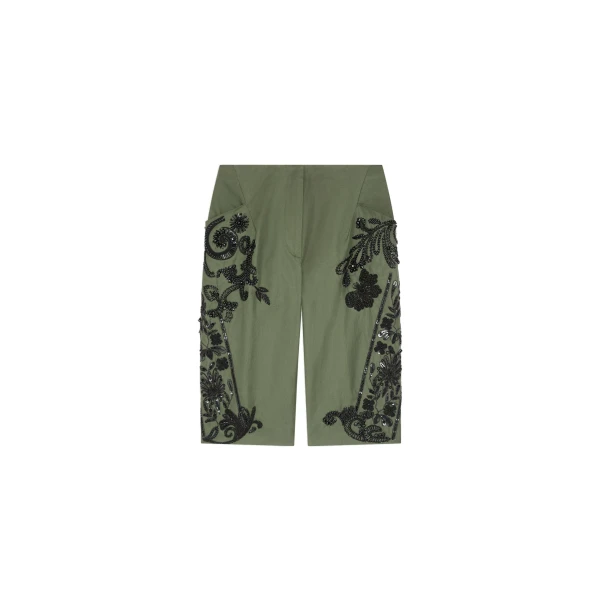 Dries Van Noten Embroidered capri pants in Bottle | Pants | Coveti