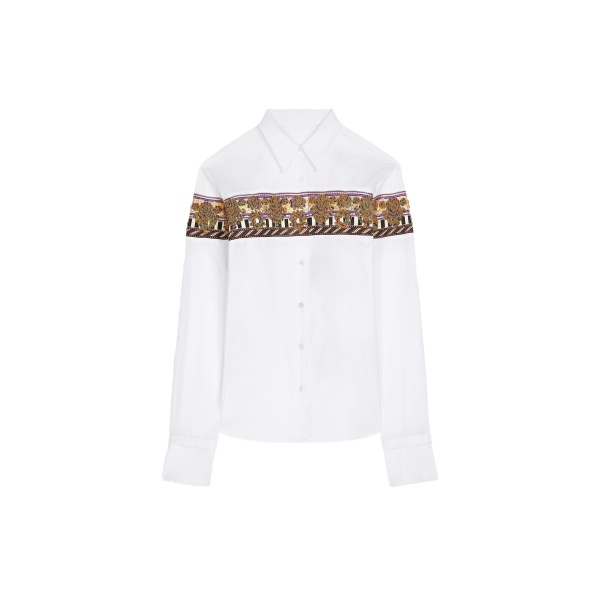 Dries Van Noten Embroidered checked cotton shirt in White | Tops | Coveti