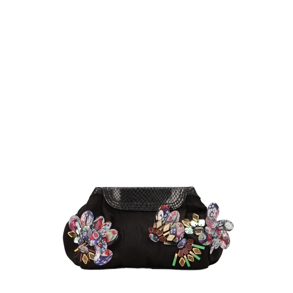 Embroidered clutch bag in Black