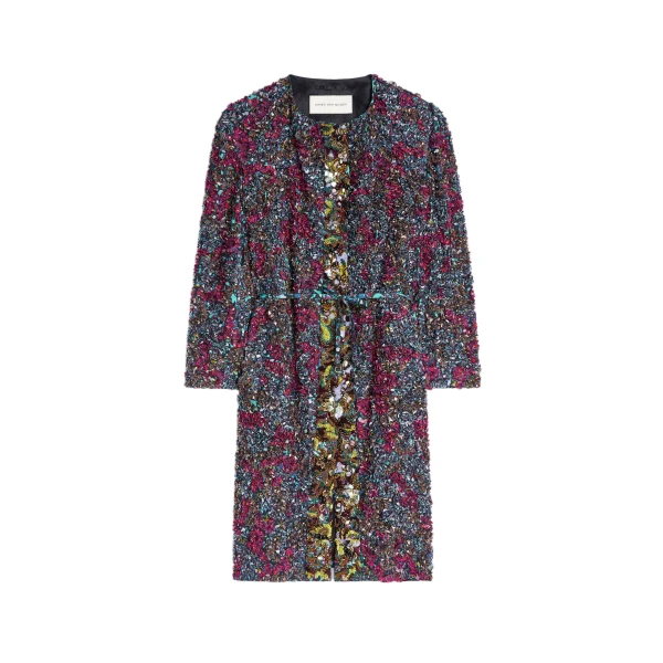 Dries Van Noten Embroidered coat in Petrol | Coats | Coveti