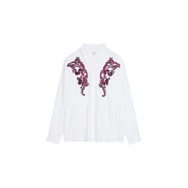 Dries Van Noten Embroidered cocoon shirt in White | Tops | Coveti