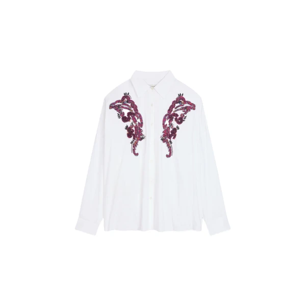 Dries Van Noten Embroidered cocoon shirt in White | Tops | Coveti