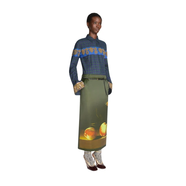 Embroidered cotton flannel shirt in Green - Image 3