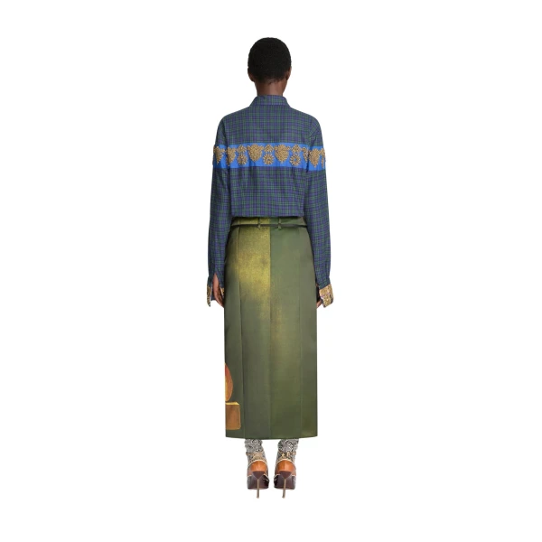 Embroidered cotton flannel shirt in Green - Image 4