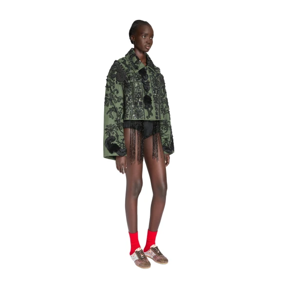 Embroidered cotton jacket in Bottle - Image 3