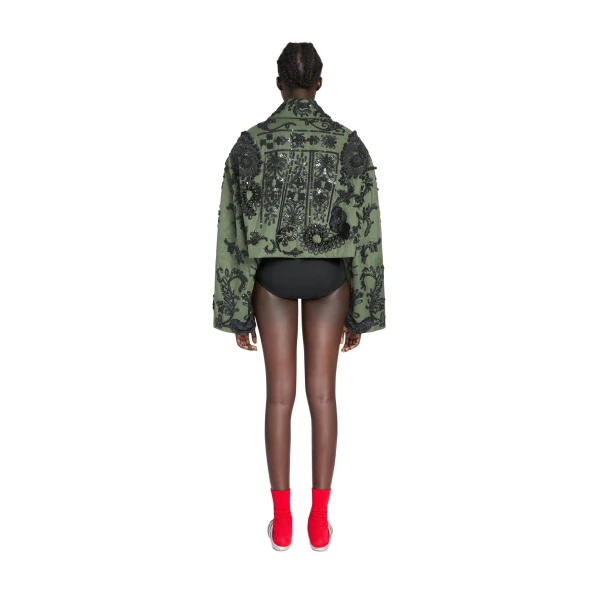 Embroidered cotton jacket in Bottle - Image 4