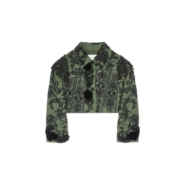 Dries Van Noten Embroidered cotton jacket in Bottle | Jackets | Coveti