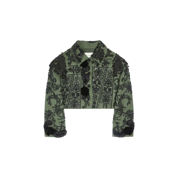 Dries Van Noten Embroidered cotton jacket in Bottle | Jackets | Coveti