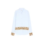 Dries Van Noten Embroidered cotton poplin shirt in Light Blue | Tops | Coveti