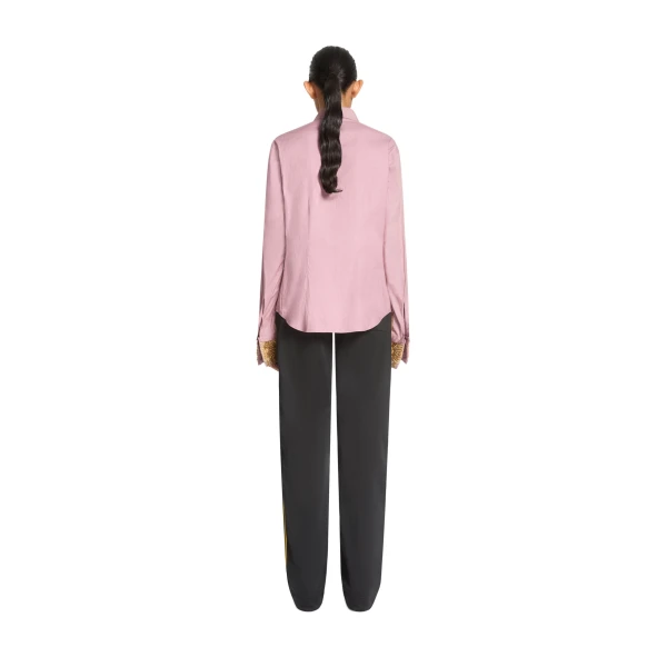 Embroidered cotton poplin shirt in Old Rose - Image 4