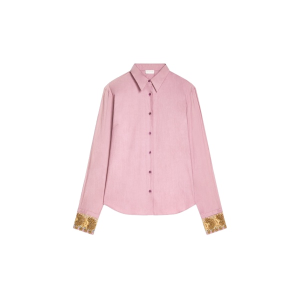 Dries Van Noten Embroidered cotton poplin shirt in Old Rose | Tops | Coveti