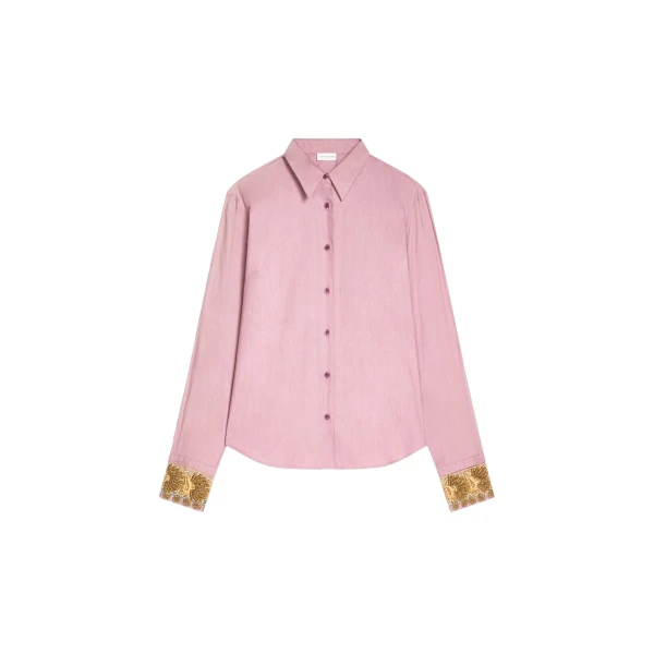 Dries Van Noten Embroidered cotton poplin shirt in Old Rose | Tops | Coveti