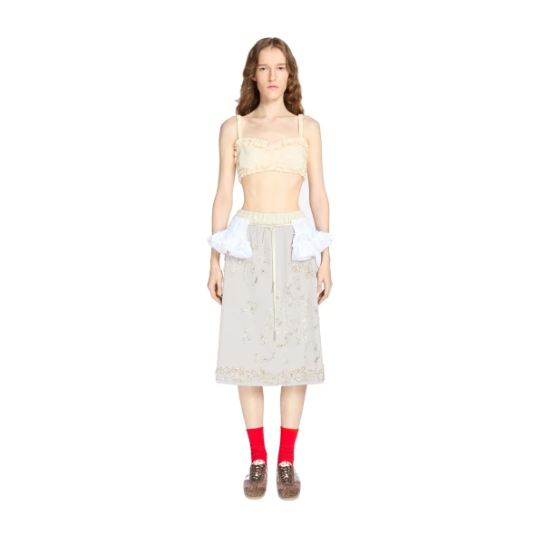 Embroidered cotton skirt in Light Grey - Image 2