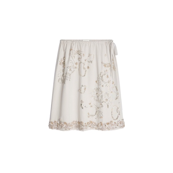 Dries Van Noten Embroidered cotton skirt in Light Grey | Skirts | Coveti
