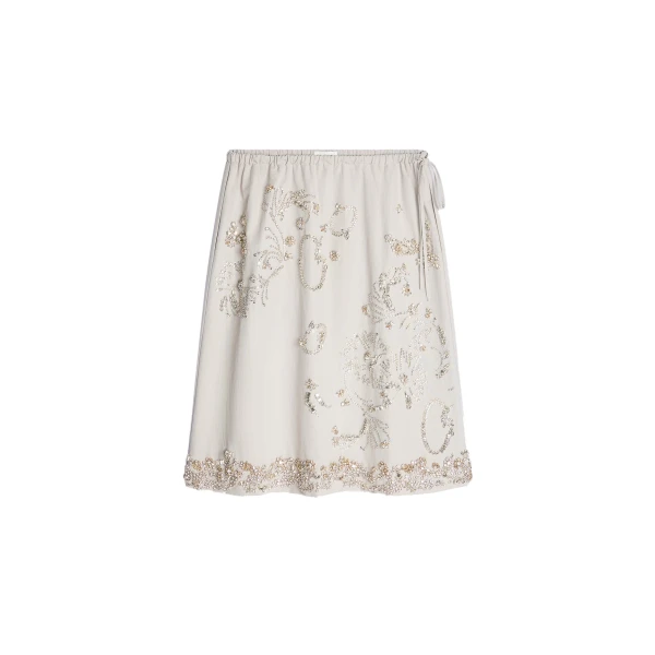 Dries Van Noten Embroidered cotton skirt in Light Grey | Skirts | Coveti