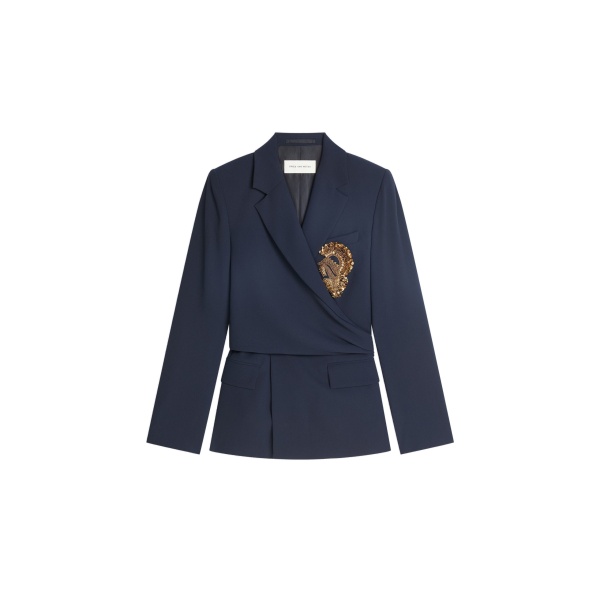 Dries Van Noten Embroidered crepe blazer in Navy | Jackets | Coveti