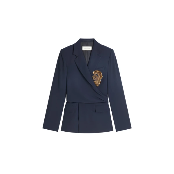 Dries Van Noten Embroidered crepe blazer in Navy | Jackets | Coveti