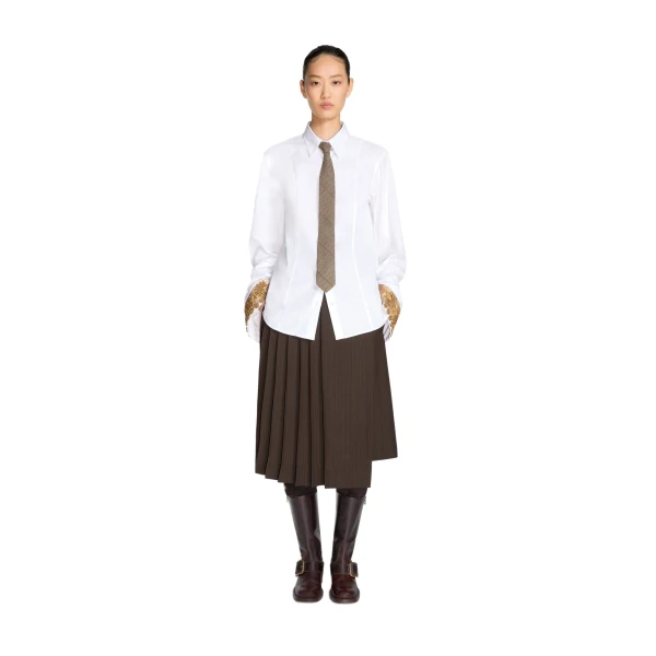 Embroidered cuff cotton poplin shirt in White - Image 2