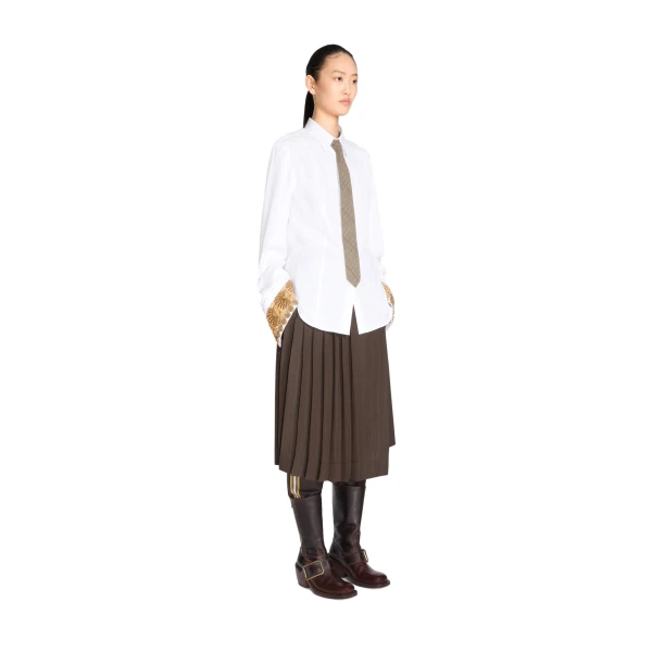 Embroidered cuff cotton poplin shirt in White - Image 3
