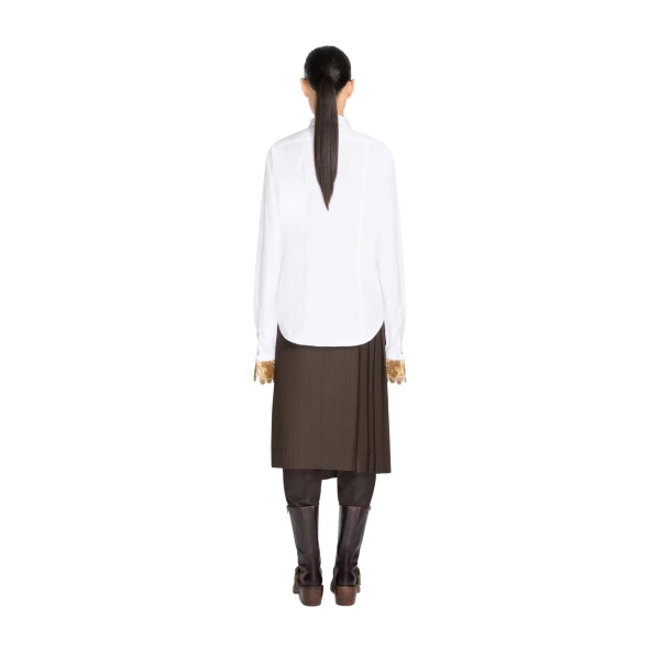 Embroidered cuff cotton poplin shirt in White - Image 4