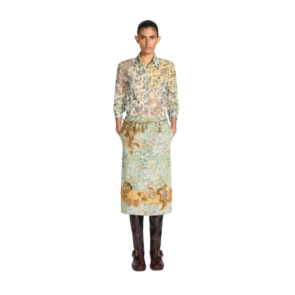 Embroidered floral skirt in Peach - Image 2