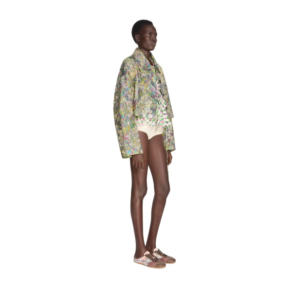 Embroidered jacquard jacket in Lemon - Image 3
