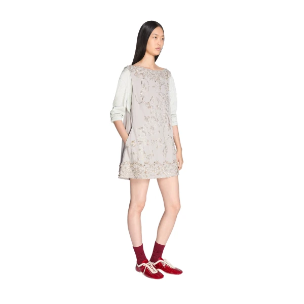 Embroidered mini dress in Light Grey - Image 3