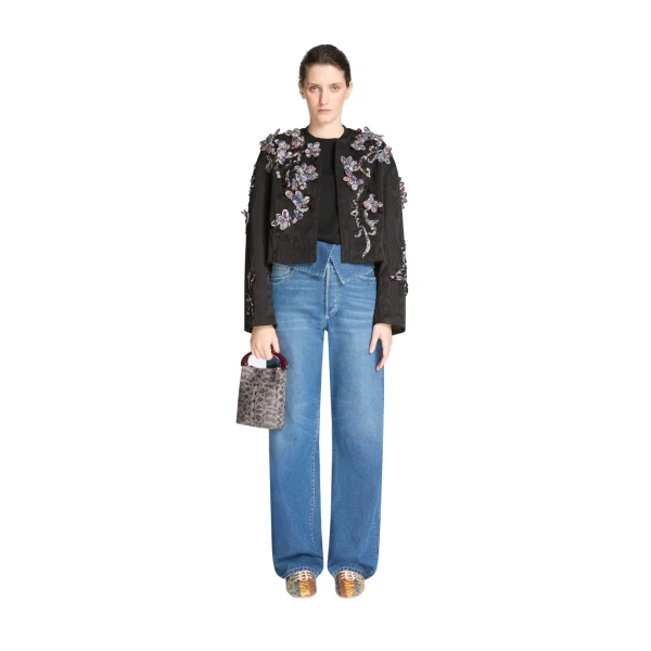 Embroidered moiré jacket in Black - Image 2