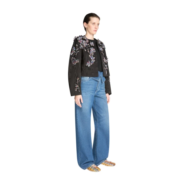 Embroidered moiré jacket in Black - Image 3