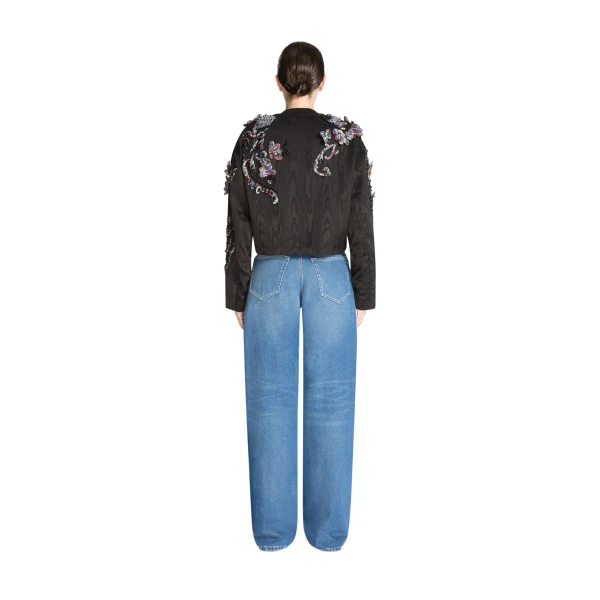 Embroidered moiré jacket in Black - Image 4