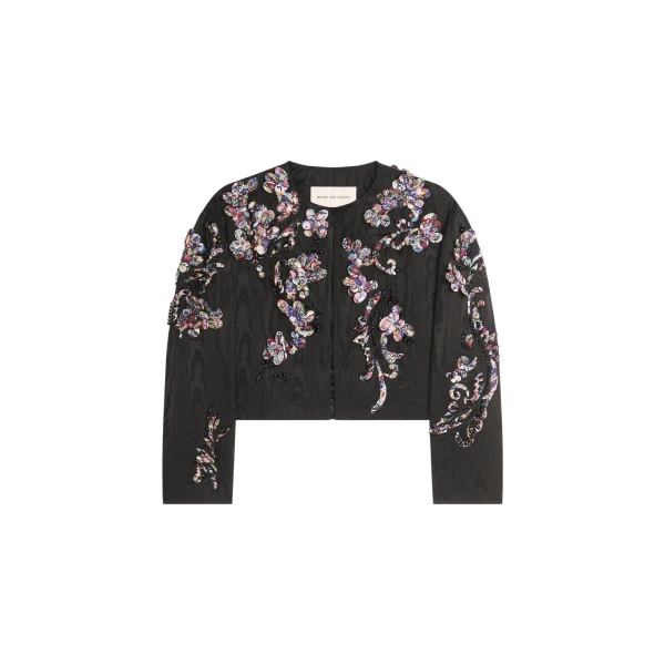 Dries Van Noten Embroidered moiré jacket in Black | Jackets | Coveti